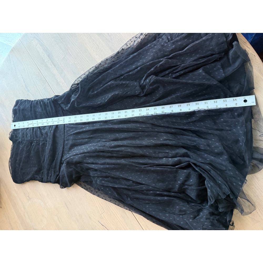 Y2K Forever 21 Black Swiss Dot Tulle Strapless Ruched Midi Dress Fit and Flare - Picture 3 of 6